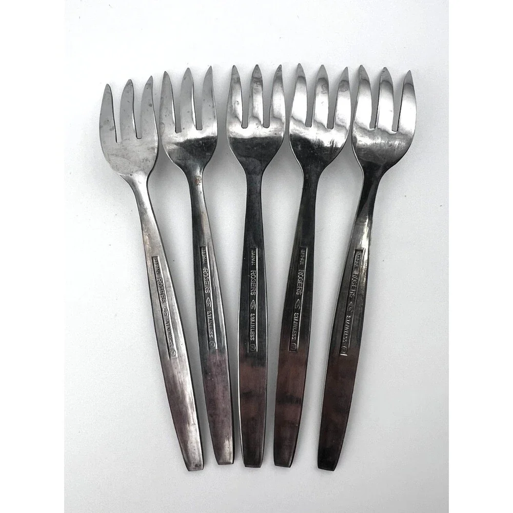 Vtg ROGERS Stainless 5pc Appetizer Hors D'oeuvre Seafood Forks Japan Floral
